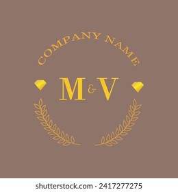 Initials MV letter monogram diamond gold company luxury