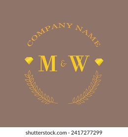 Iniciales MW carta monograma empresa de oro de diamantes lujo