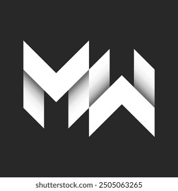 Logotipo del monograma de las iniciales MW o de WM, diseño blanco de las cintas con las sombras, atado dos letras M y combinación de W.