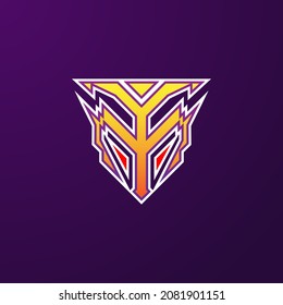 Initialen MY Design-Unterstützung und Gaming-Logo mit Helmputzkonzept