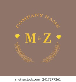 Iniciales carta MZ monograma empresa de oro diamante lujo