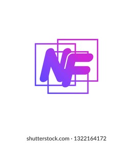The initials N and F colored gradient combination of blue and pink. NF vector design logo