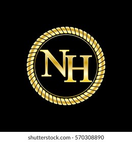 initials n and h logo luxurious golden letters with gold rope