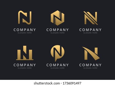 Initials N logo template with a golden style color for the company