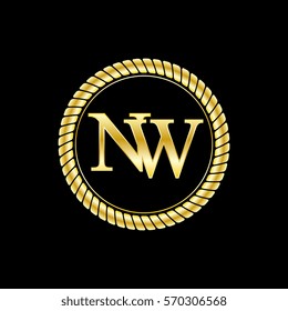 initials n and w logo luxurious golden letters with gold rope