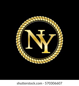 initials n and y logo luxurious golden letters with gold rope