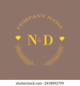 Initials ND letter monogram diamond gold company luxury