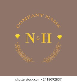 Initials NH letter monogram diamond gold company luxury