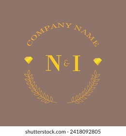 Initials NI letter monogram diamond gold company luxury