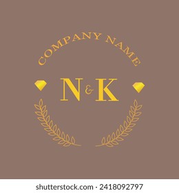 Iniciales Letra NK monograma diamante oro de lujo compañía