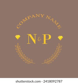 Iniciales NP carta monograma empresa de oro diamantífero lujo