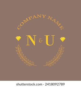 Initials NU letter monogram diamond gold company luxury