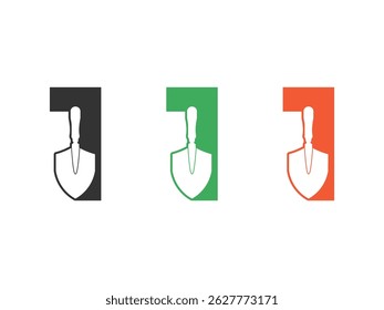 Iniciales Número 1 Vector de diseño de icono de herramienta de pala aislado sobre fondo transparente