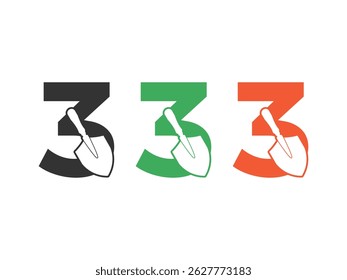 initials number 3 shovel tool symbol icon design vector isolated on transparent background