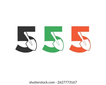 initials number 5 shovel tool symbol icon design vector isolated on transparent background