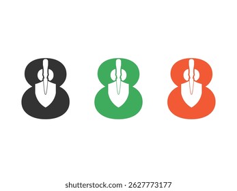 initials number 8 shovel tool symbol icon design vector isolated on transparent background