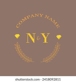 Initials NY letter monogram diamond gold company luxury