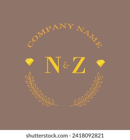 Initials NZ letter monogram diamond gold company luxury