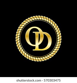 initials o and d logo luxurious golden letters with gold rope