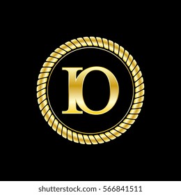 initials i and o logo luxurious golden letters with gold rope