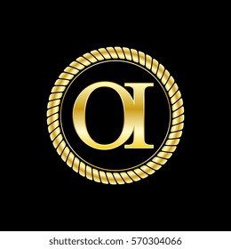 initials o and i logo luxurious golden letters with gold rope