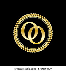 initials o and o logo luxurious golden letters with gold rope