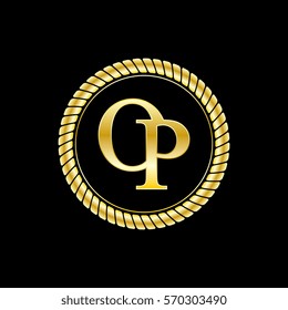initials o and p logo luxurious golden letters with gold rope