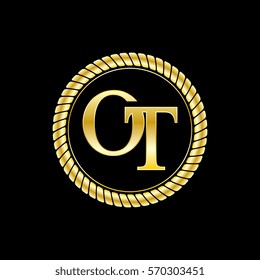 initials o and t logo luxurious golden letters with gold rope
