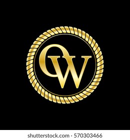 initials o and w logo luxurious golden letters with gold rope
