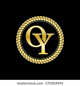 initials o and y logo luxurious golden letters with gold rope