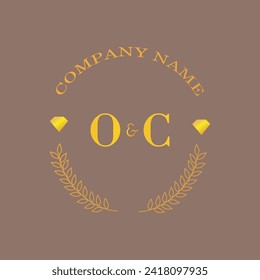 Iniciales Carta OC monograma empresa de oro de diamantes lujo
