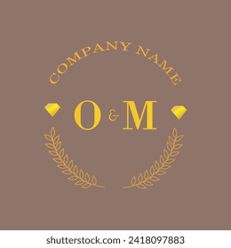 Iniciales carta OM monograma empresa de oro diamante lujo