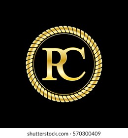 initials p and c logo luxurious golden letters with gold rope
