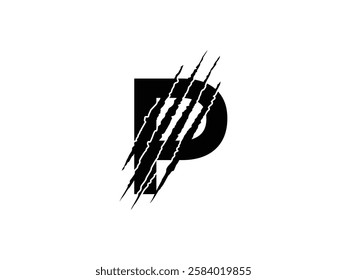 initials P with claw scratch symbol design vector illustration isolated on transparent background