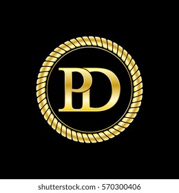 initials p and d logo luxurious golden letters with gold rope