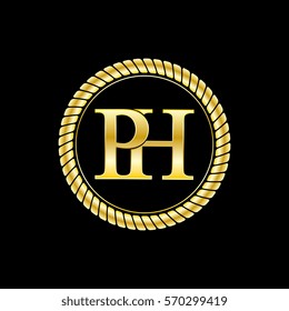 initials p and h logo luxurious golden letters with gold rope