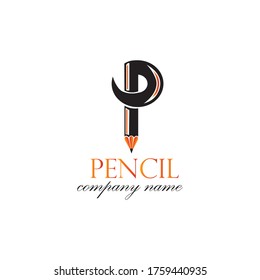 initials p illustration of a company logo pencil. vector design