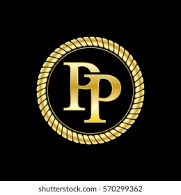 initials p and p logo luxurious golden letters with gold rope
