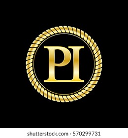 initials p and i logo luxurious golden letters with gold rope