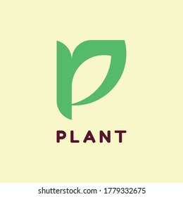 initials P logo for Plant with a simple flat design style and uses a golden ratio.