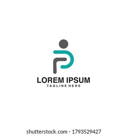 Initials P With Person Squatting Logo Vector Icon Illustration