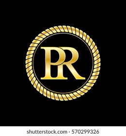 initials p and r logo luxurious golden letters with gold rope