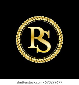 initials p and s logo luxurious golden letters with gold rope