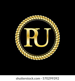 initials p and u logo luxurious golden letters with gold rope