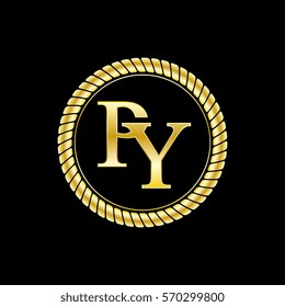 initials p and y logo luxurious golden letters with gold rope