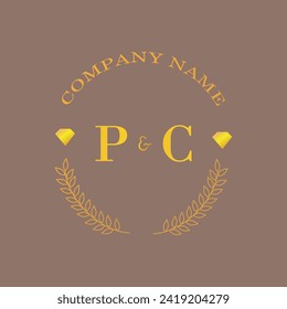 Iniciales carta PC monograma empresa de oro diamante de lujo