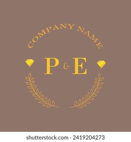 Iniciales carta PE monograma empresa de oro diamante lujo