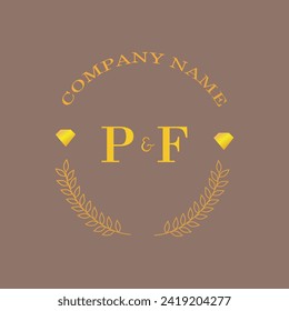 Iniciales letra PF monograma empresa de oro diamantífero lujo