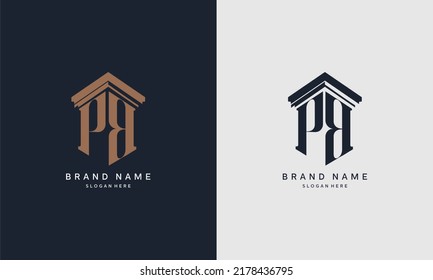 initials PF logo with pillar element. Best for law firm company, legal, lawyer vector monogram design.