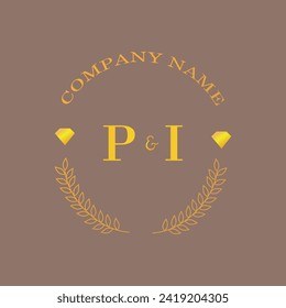Initials PI letter monogram diamond gold company luxury